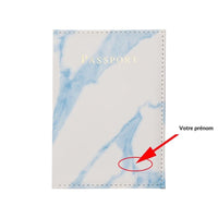 image d'un protège passeport personnalisé design marbre bleu