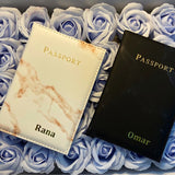 image d'un protège passeport personnalisé design marbre avec prénom