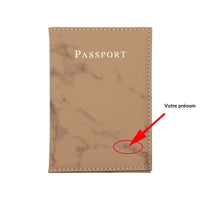 image d'un protège passeport personnalisé design marbre marron