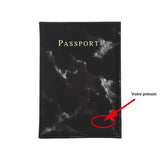 image d'un protège passeport personnalisé design marbre noir