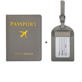 image de protège passeport avec étiquette de valise de couleur gris
