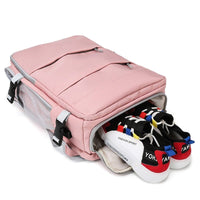 image du sac a dos voyage cabine de couleurs rose avec compartiment à chaussure 